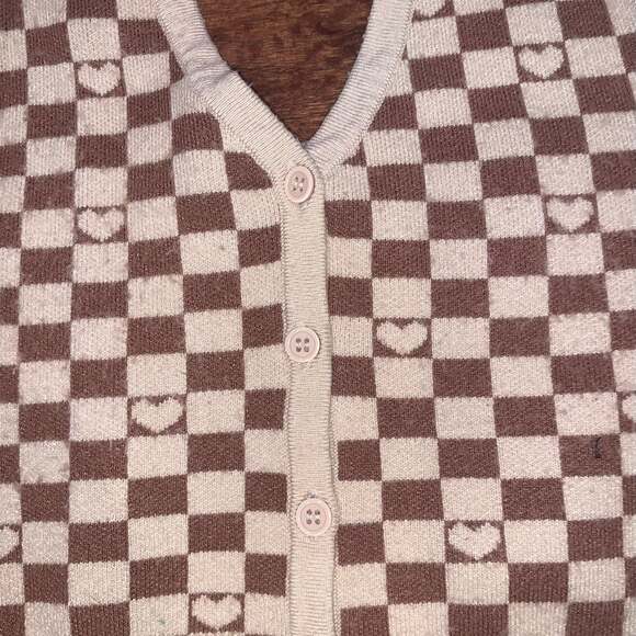 Witty Fox Juniors Collared Halter Cropped Sweater – Beige Check – Size S - Picture 3 of 4
